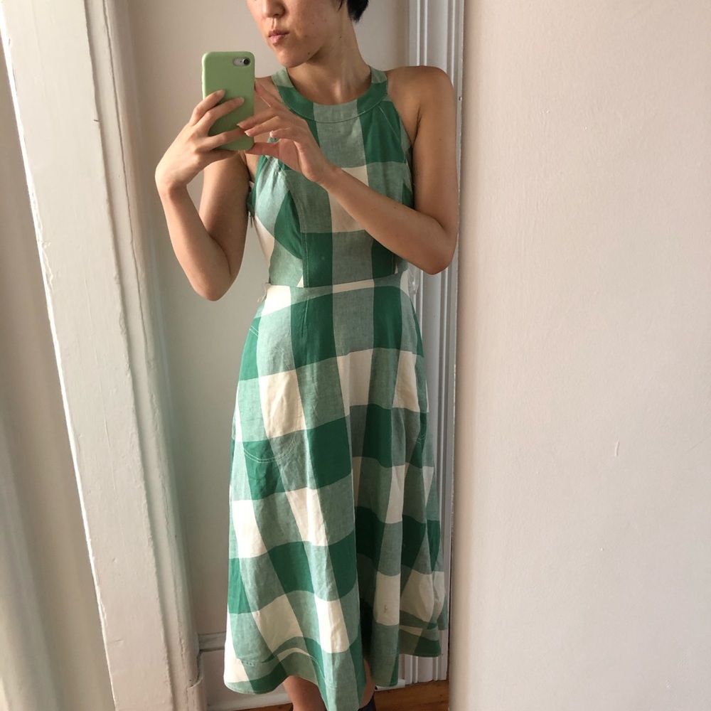 Anthropologie green gingham dress